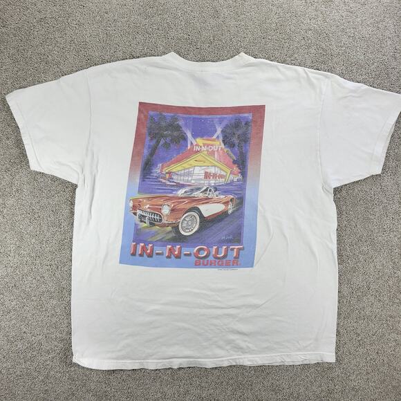 VTG IN-N-OUT Burger Las Vegas‎ Hanes T-Shirt Mens XL White Red Hot Rod Back Y2K - Picture 1 of 16